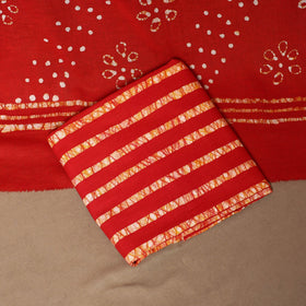 Red - 3pc cotton kutch batik dress material 02 - handcrafted