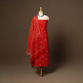 Red - 3pc cotton kutch batik dress material 02 - handcrafted