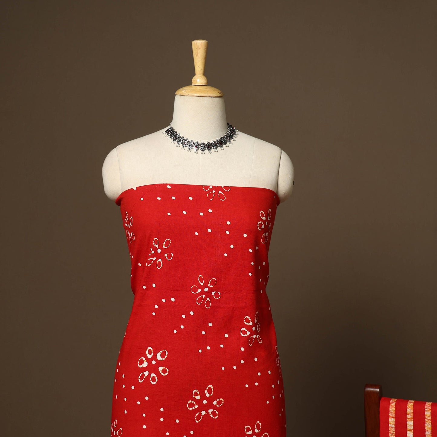 Red - 3pc cotton kutch batik dress material 02 - handcrafted