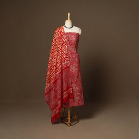 Red - 3pc cotton kutch batik dress material 04 - handcrafted