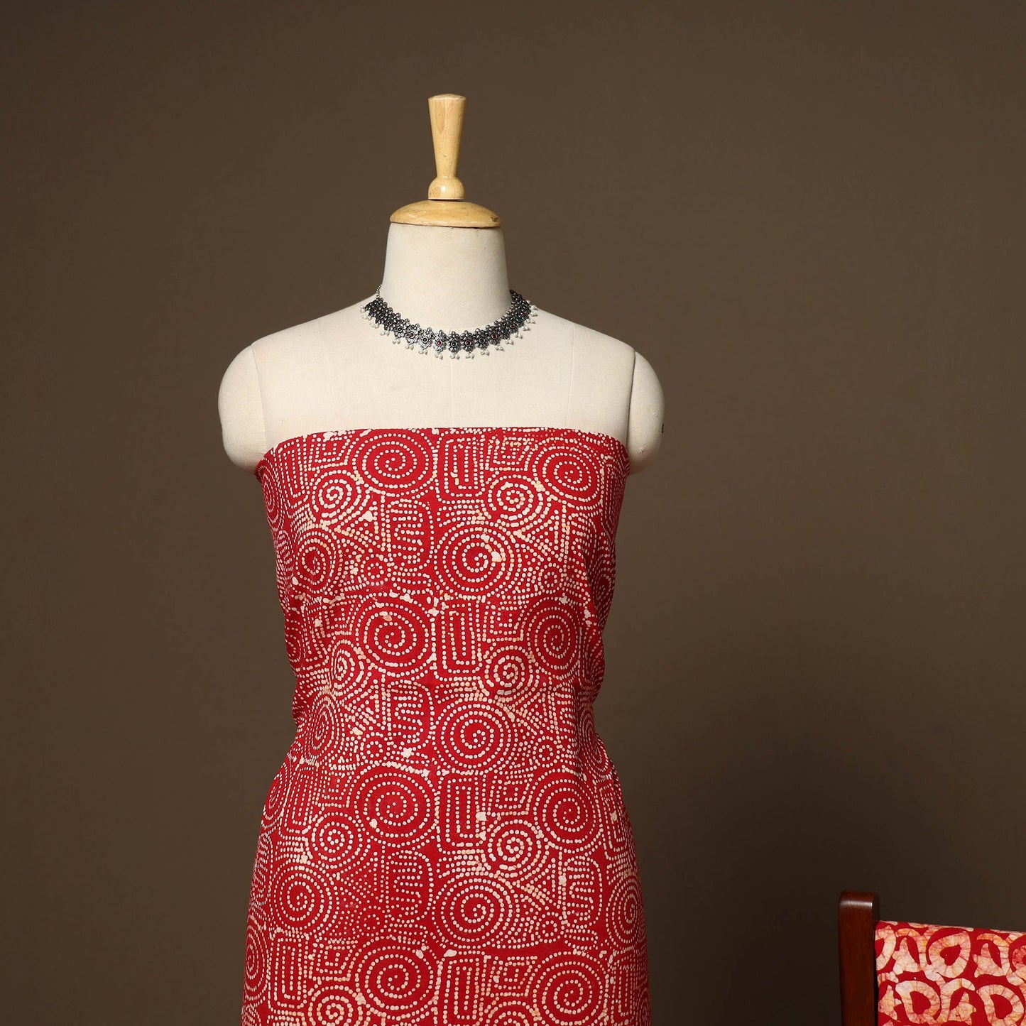 Red - 3pc cotton kutch batik dress material 04 - handcrafted