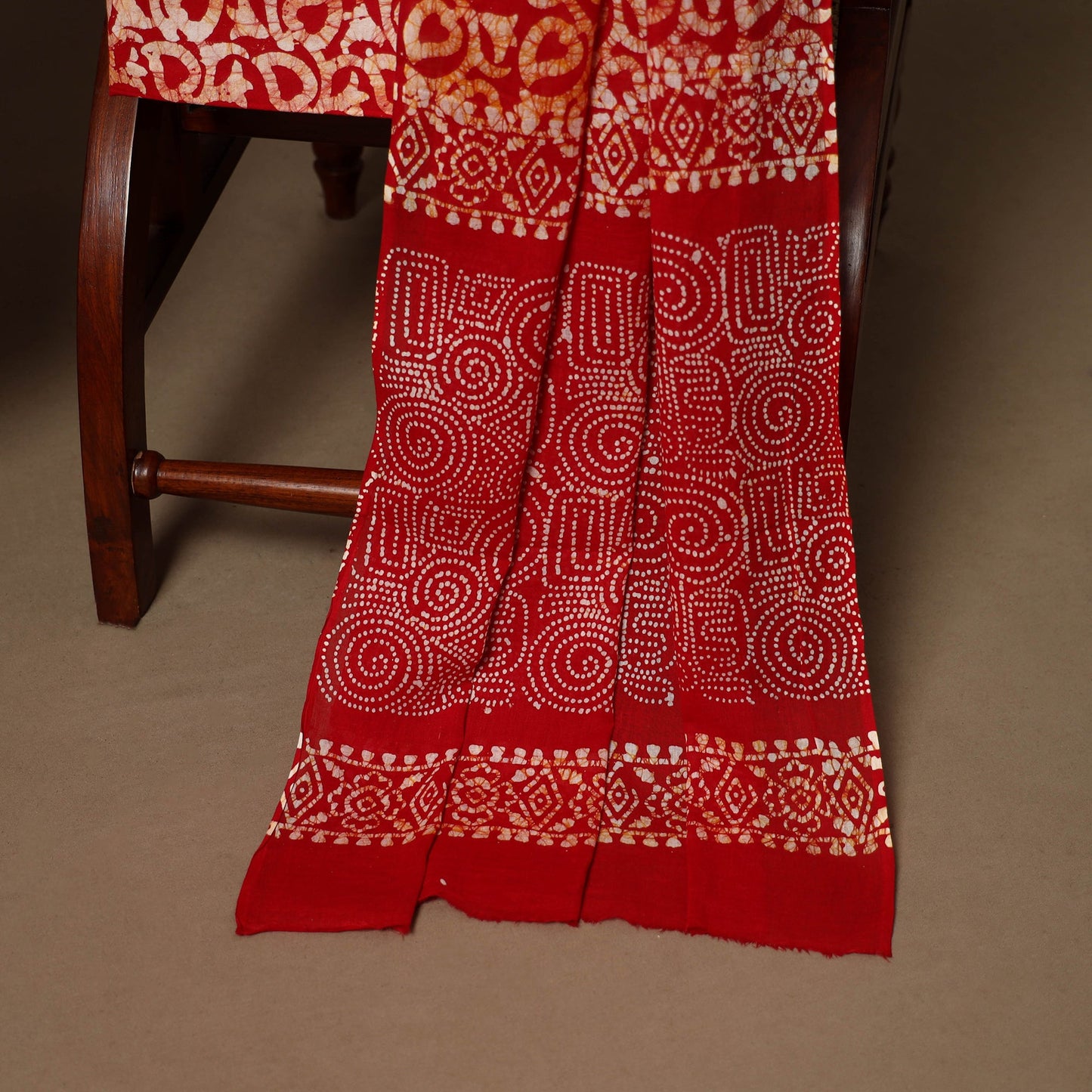 Red - 3pc cotton kutch batik dress material 04 - handcrafted