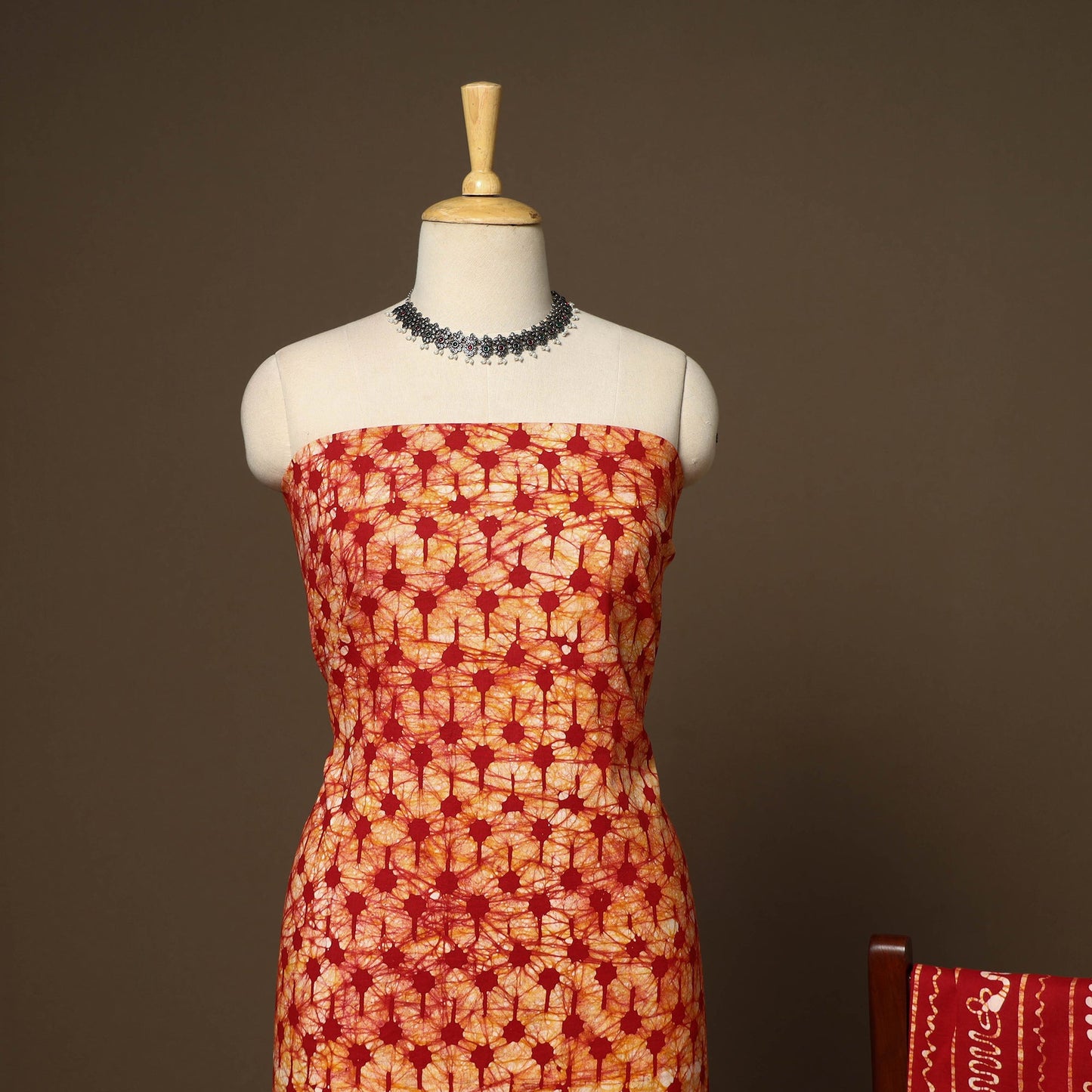 Red - 3pc cotton kutch batik dress material 07 - handcrafted