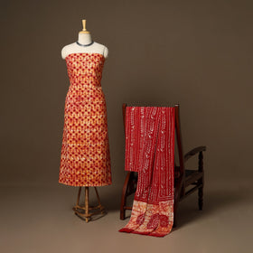 Red - 3pc cotton kutch batik dress material 07 - handcrafted