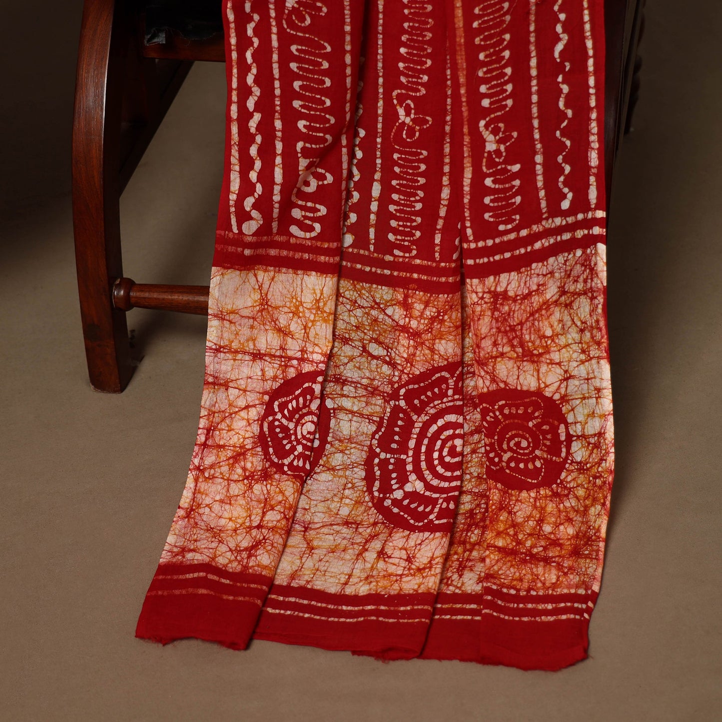 Red - 3pc cotton kutch batik dress material 07 - handcrafted