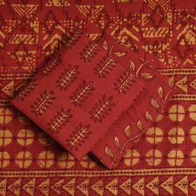 Red - 3pc Cotton Block Printed Pipad Dress Material Set