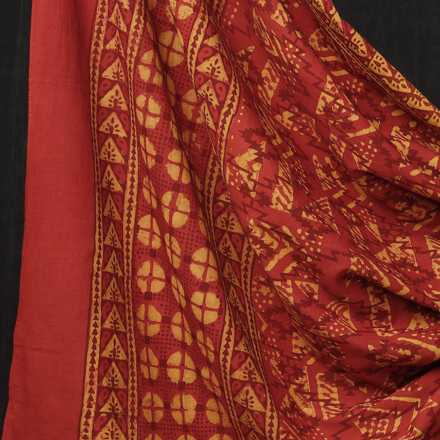 Red - 3pc Cotton Block Printed Pipad Dress Material Set