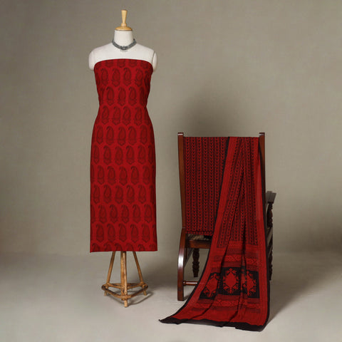 Red - 3pc cotton unstitched bagh dress material 02