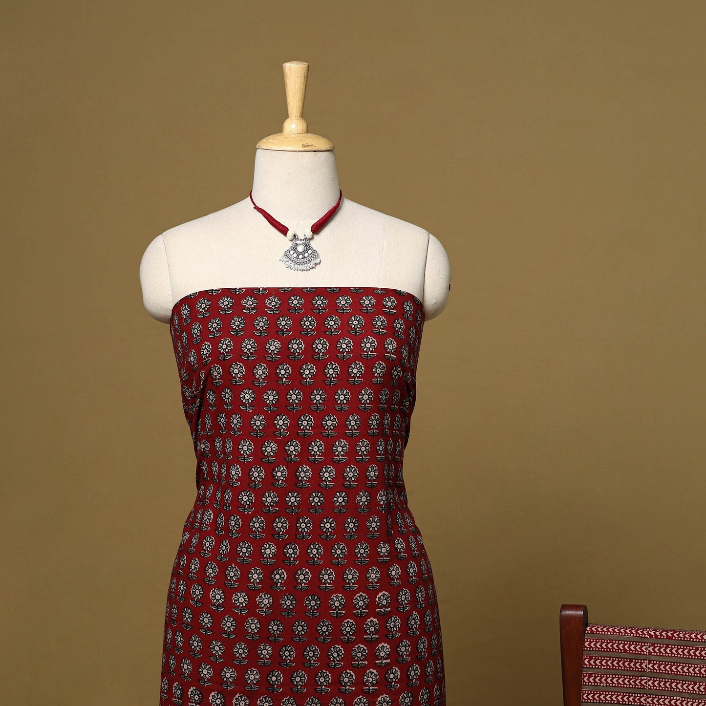 Red - 3pc cotton unstitched bagh dress material