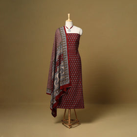 Red - 3pc cotton unstitched bagh dress material
