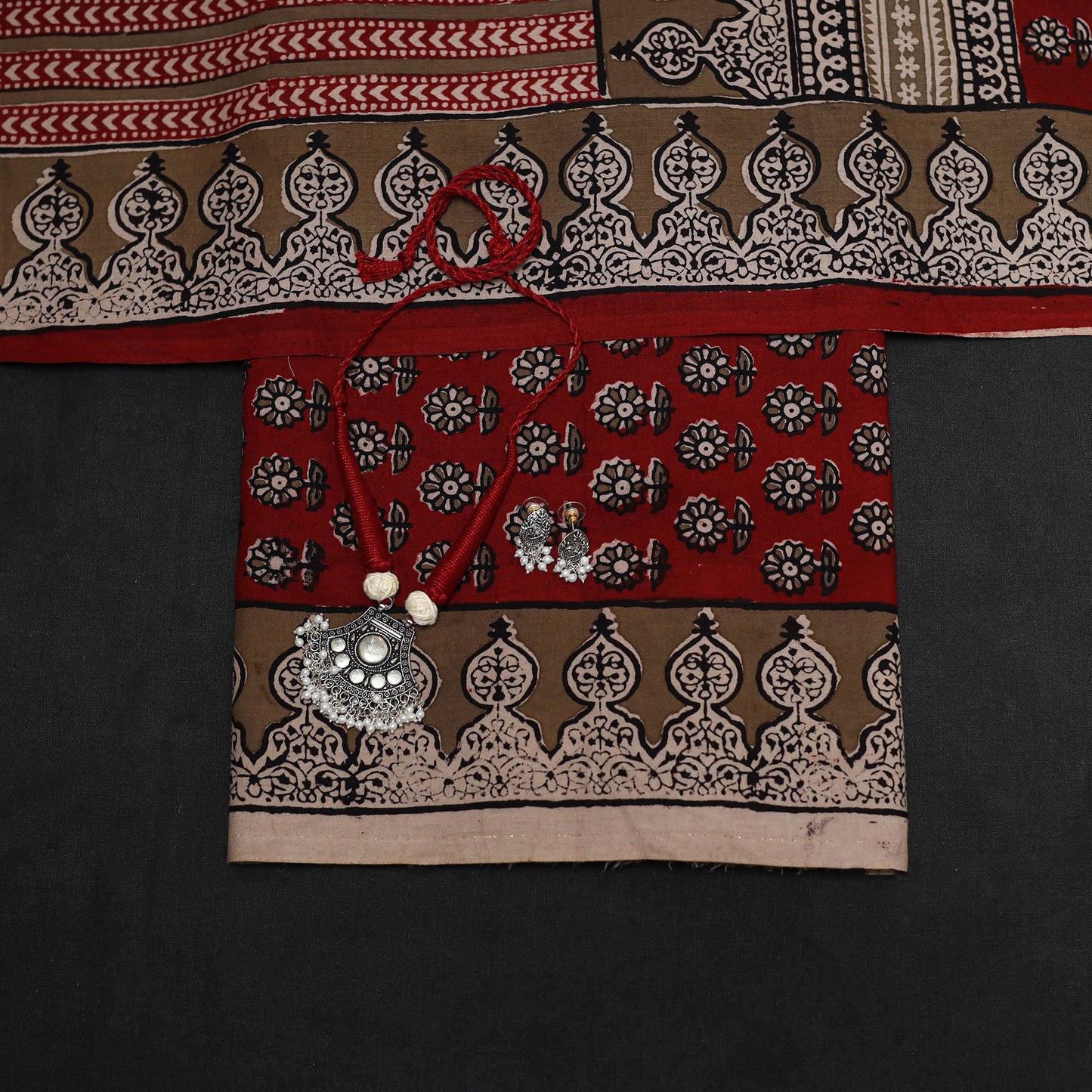 Red - 3pc cotton unstitched bagh dress material