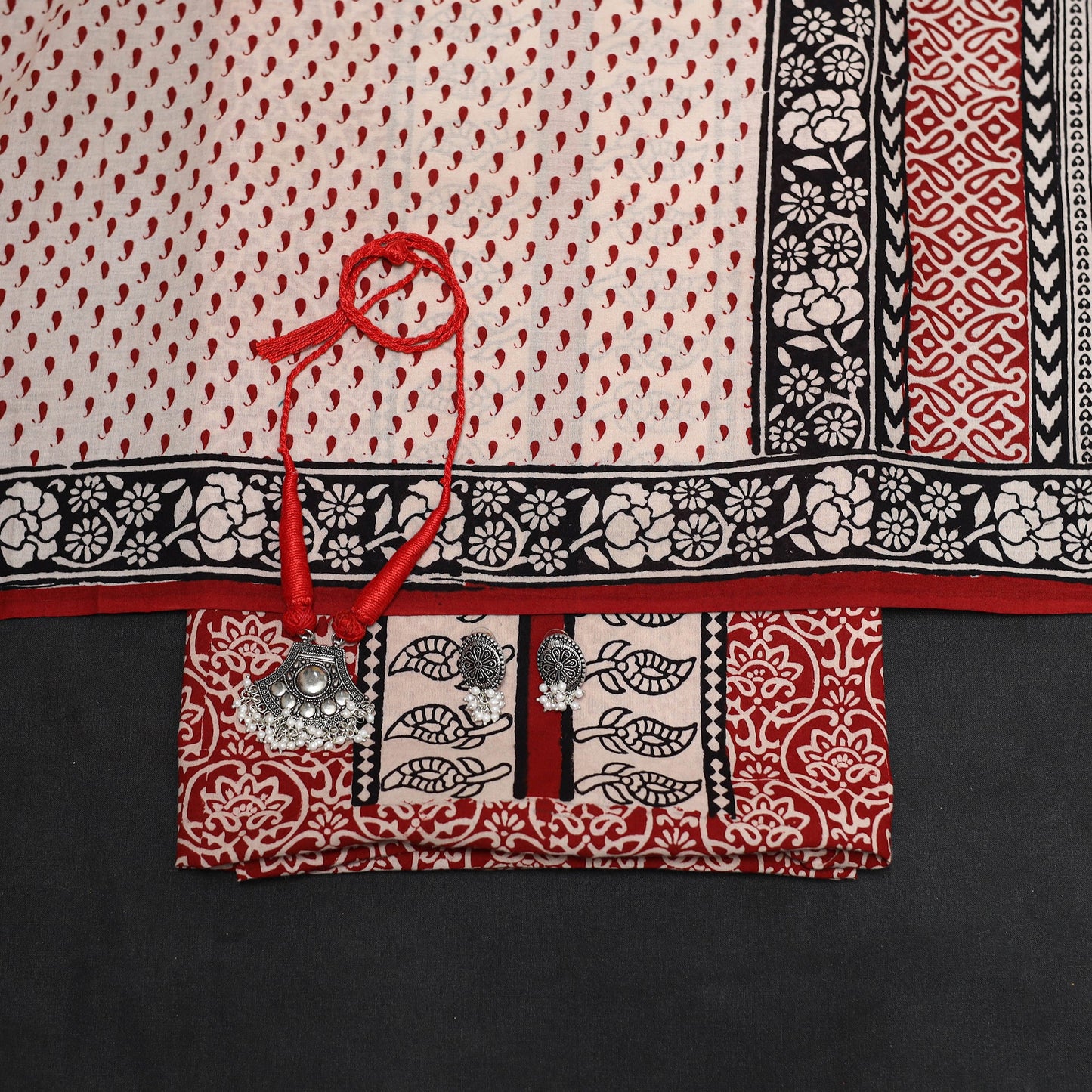 Red - 3pc cotton unstitched bagh dress material