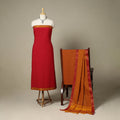 Red 3pc Cotton Unstitched Dharwad Dress Material