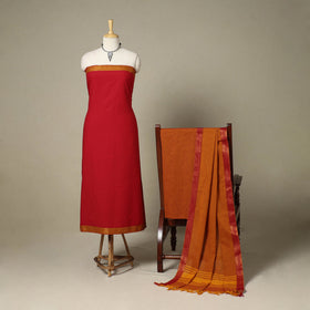 Red 3pc Cotton Unstitched Dharwad Dress Material