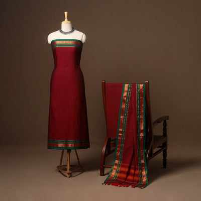 Red - 3pc cotton unstitched dharwad dress material 06