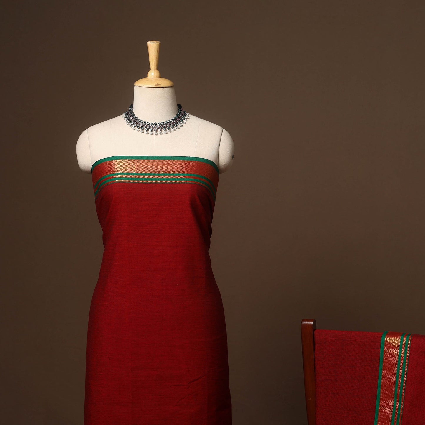 Red - 3pc cotton unstitched dharwad dress material 07