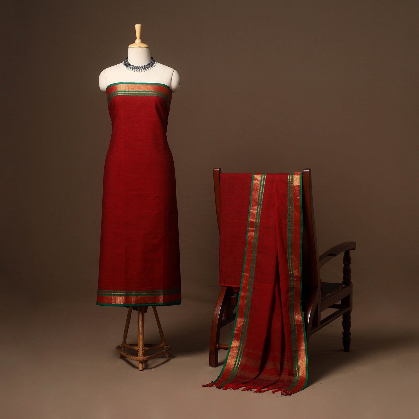 Red - 3pc cotton unstitched dharwad dress material 07