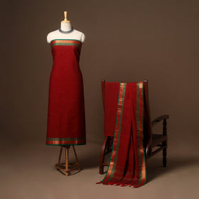 Red - 3pc cotton unstitched dharwad dress material 07