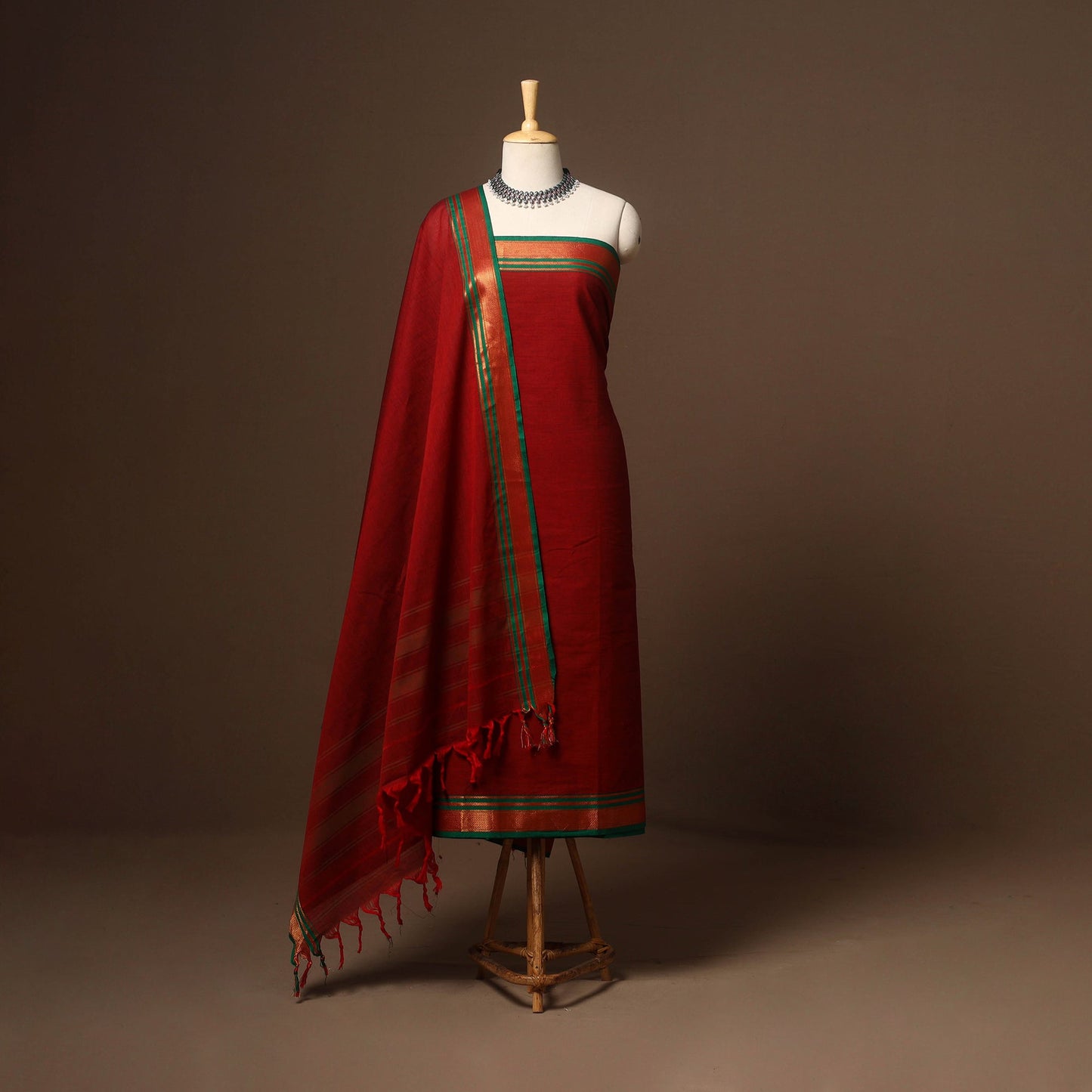 Red - 3pc cotton unstitched dharwad dress material 07