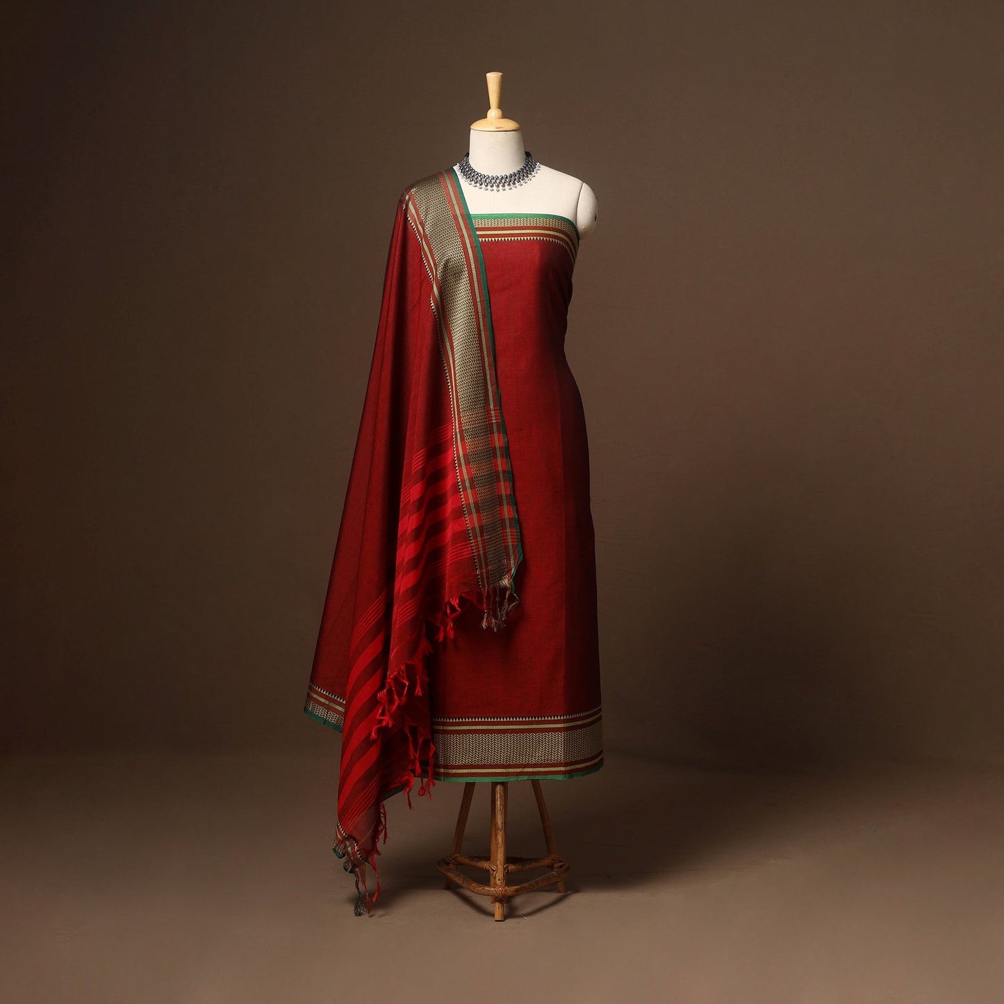 Red - 3pc cotton unstitched dharwad dress material 09