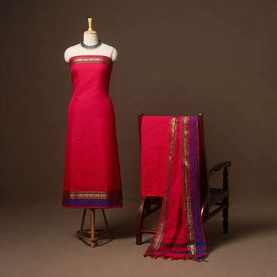 Red - 3pc cotton unstitched dharwad dress material 14