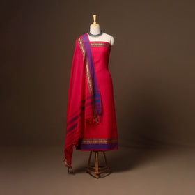 Red - 3pc cotton unstitched dharwad dress material 14