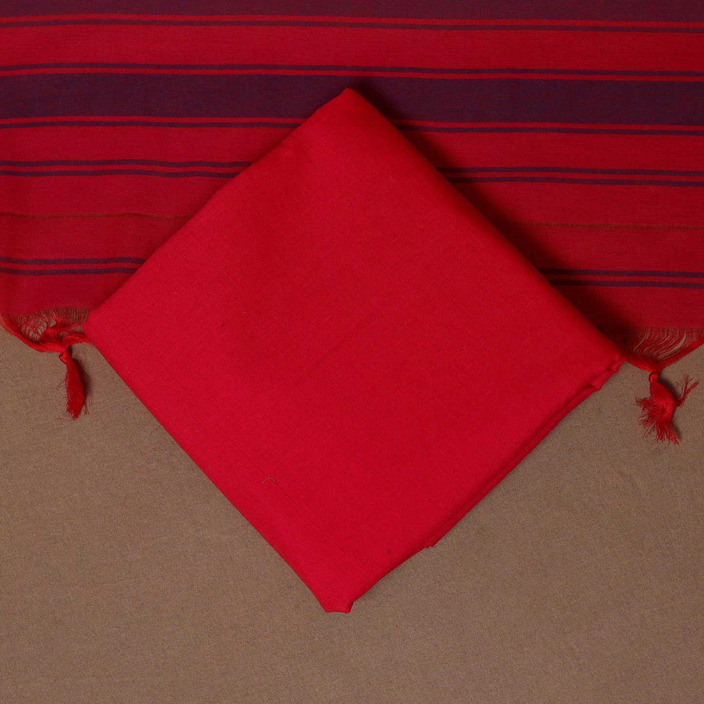 Red - 3pc cotton unstitched dharwad dress material 14