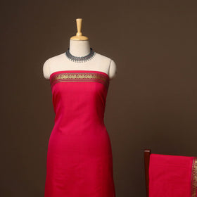 Red - 3pc cotton unstitched dharwad dress material 14