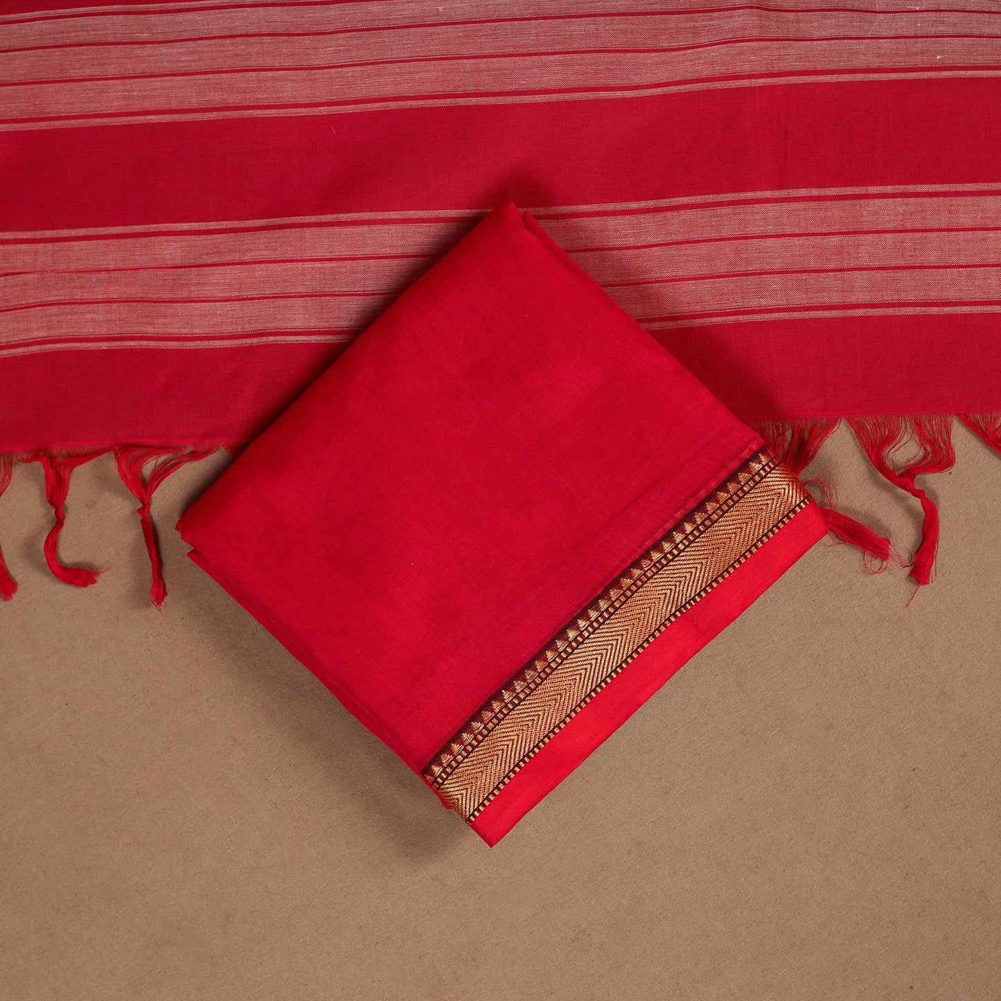 Red - 3pc cotton unstitched dharwad dress material