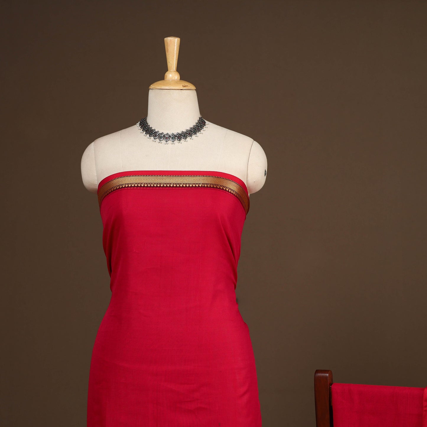 Red - 3pc cotton unstitched dharwad dress material