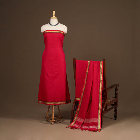 Red - 3pc cotton unstitched dharwad dress material