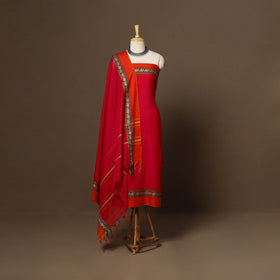 Red - 3pc cotton unstitched dharwad dress material