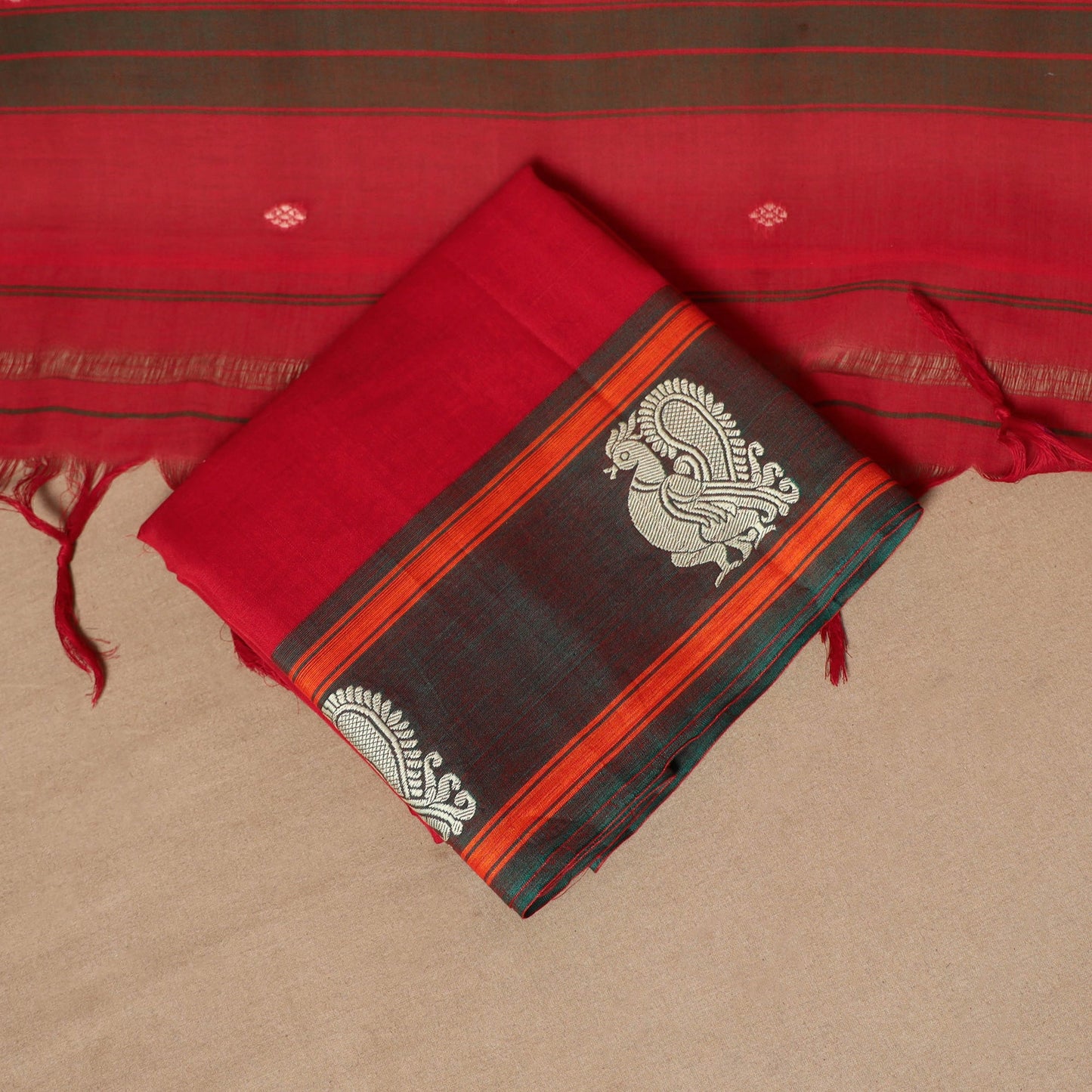 Red - 3pc cotton unstitched dharwad dress material