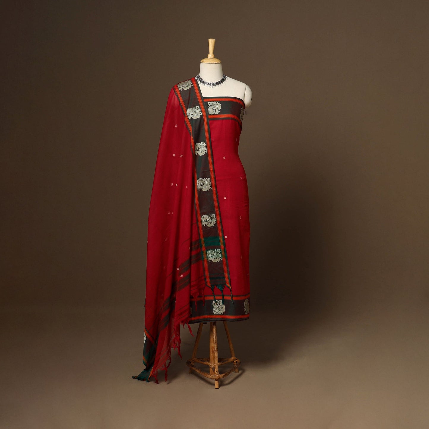 Red - 3pc cotton unstitched dharwad dress material