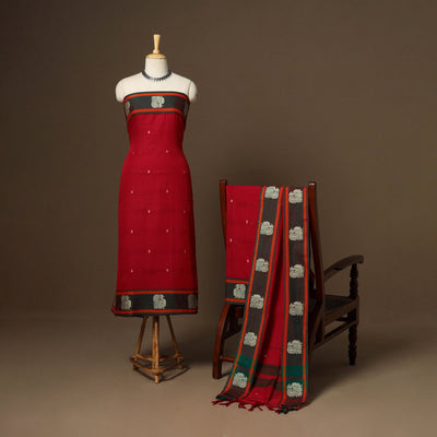 Red - 3pc cotton unstitched dharwad dress material