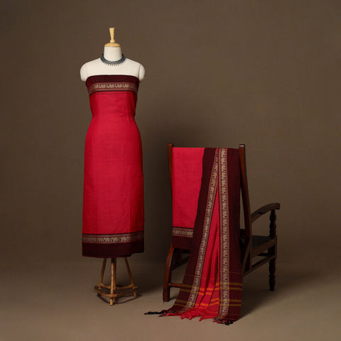 Red - 3pc cotton unstitched dharwad dress material