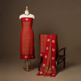 Red - 3pc cotton unstitched dharwad dress material