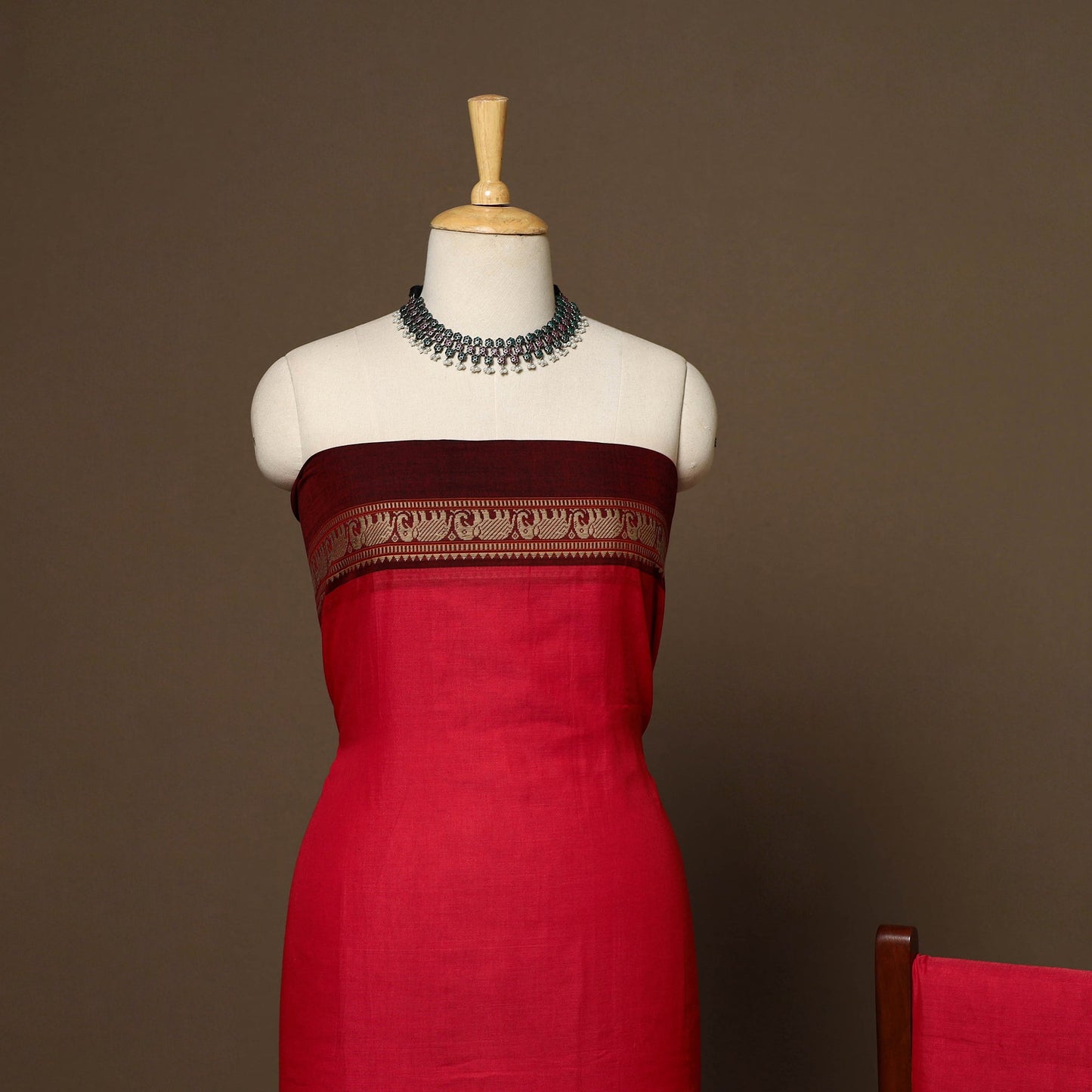 Red - 3pc cotton unstitched dharwad dress material