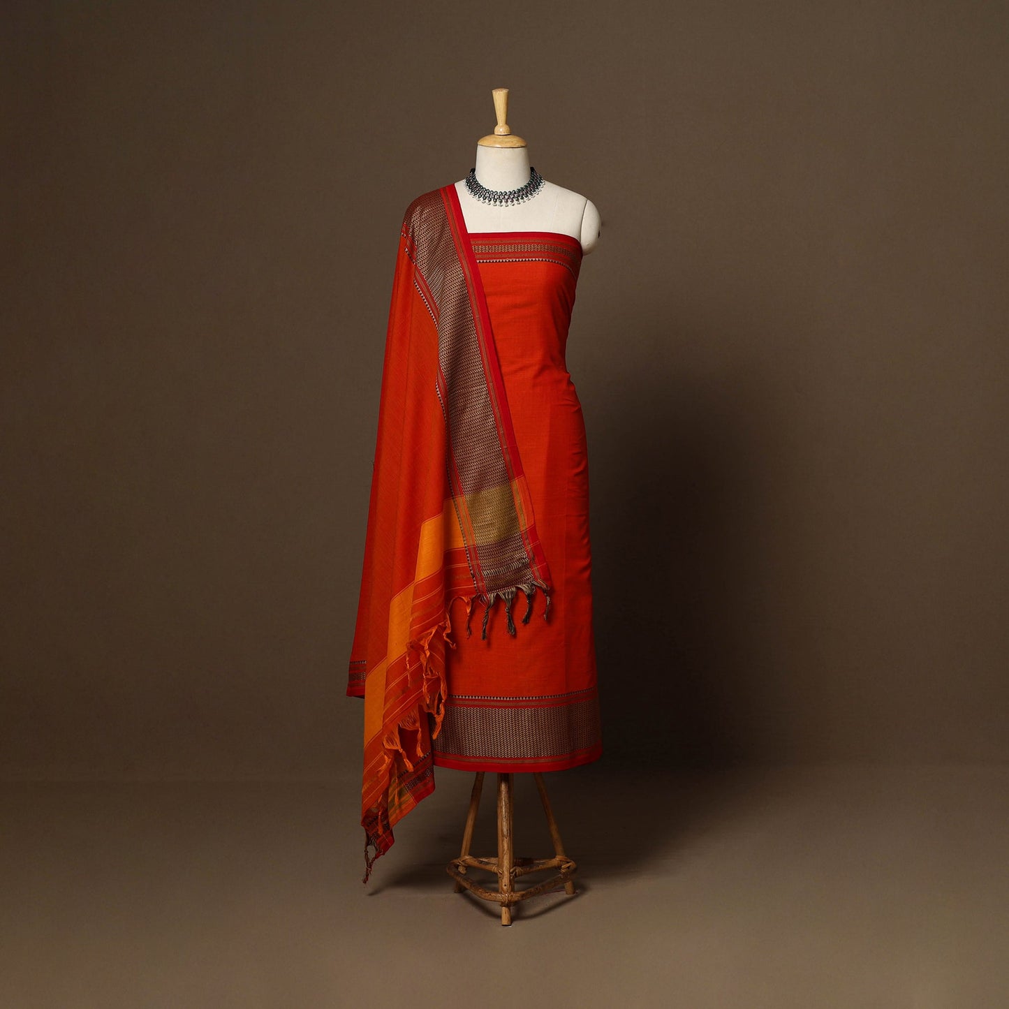 Red - 3pc cotton unstitched dharwad dress material