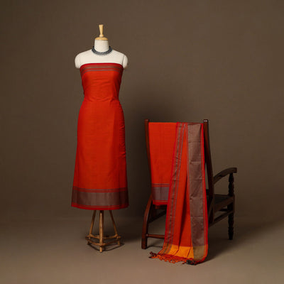 Red - 3pc cotton unstitched dharwad dress material