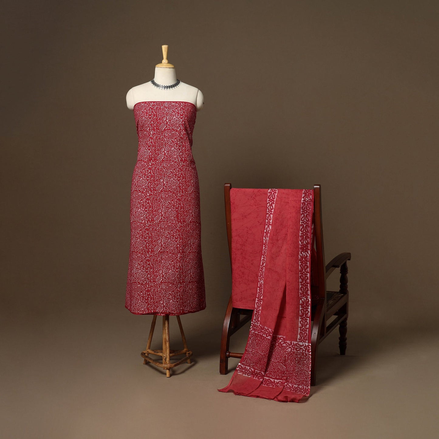 Red - 3pc cotton unstitched hand batik dress material 01