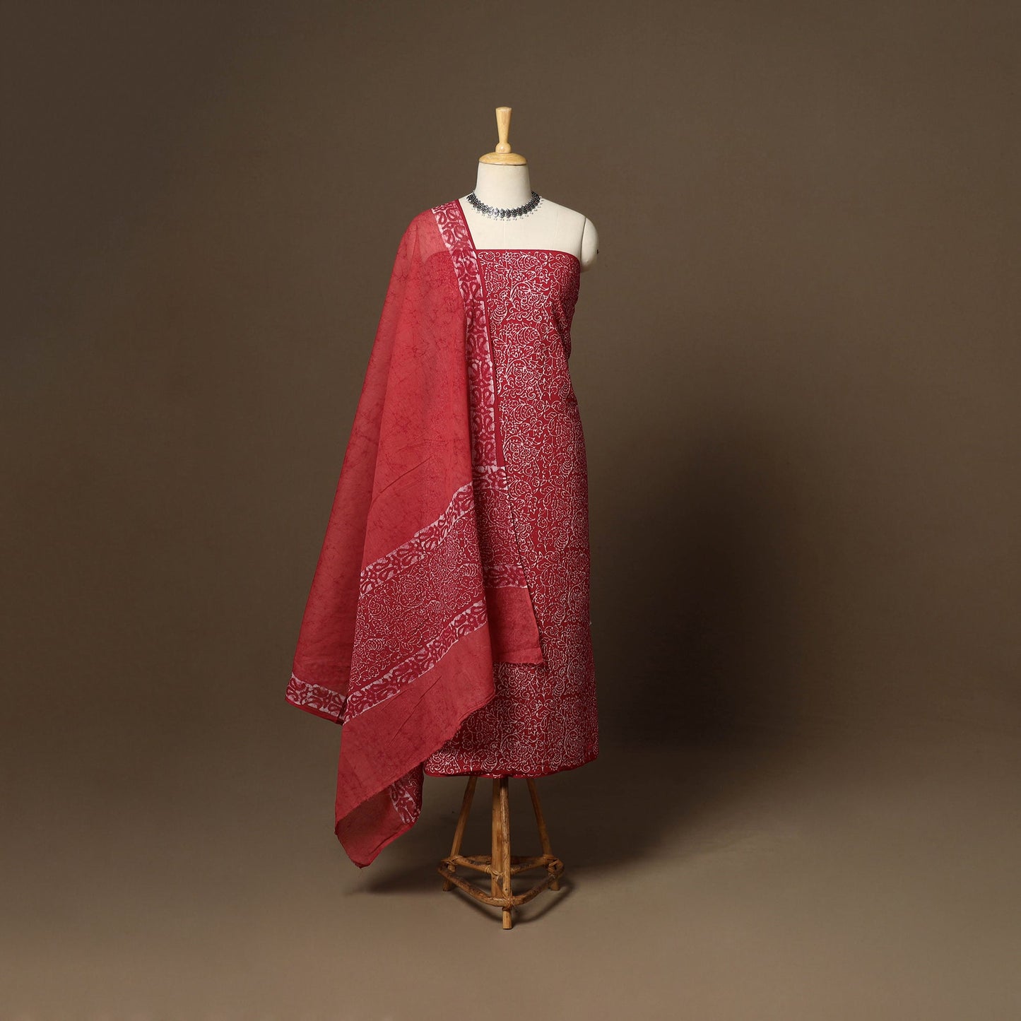 Red - 3pc cotton unstitched hand batik dress material 01