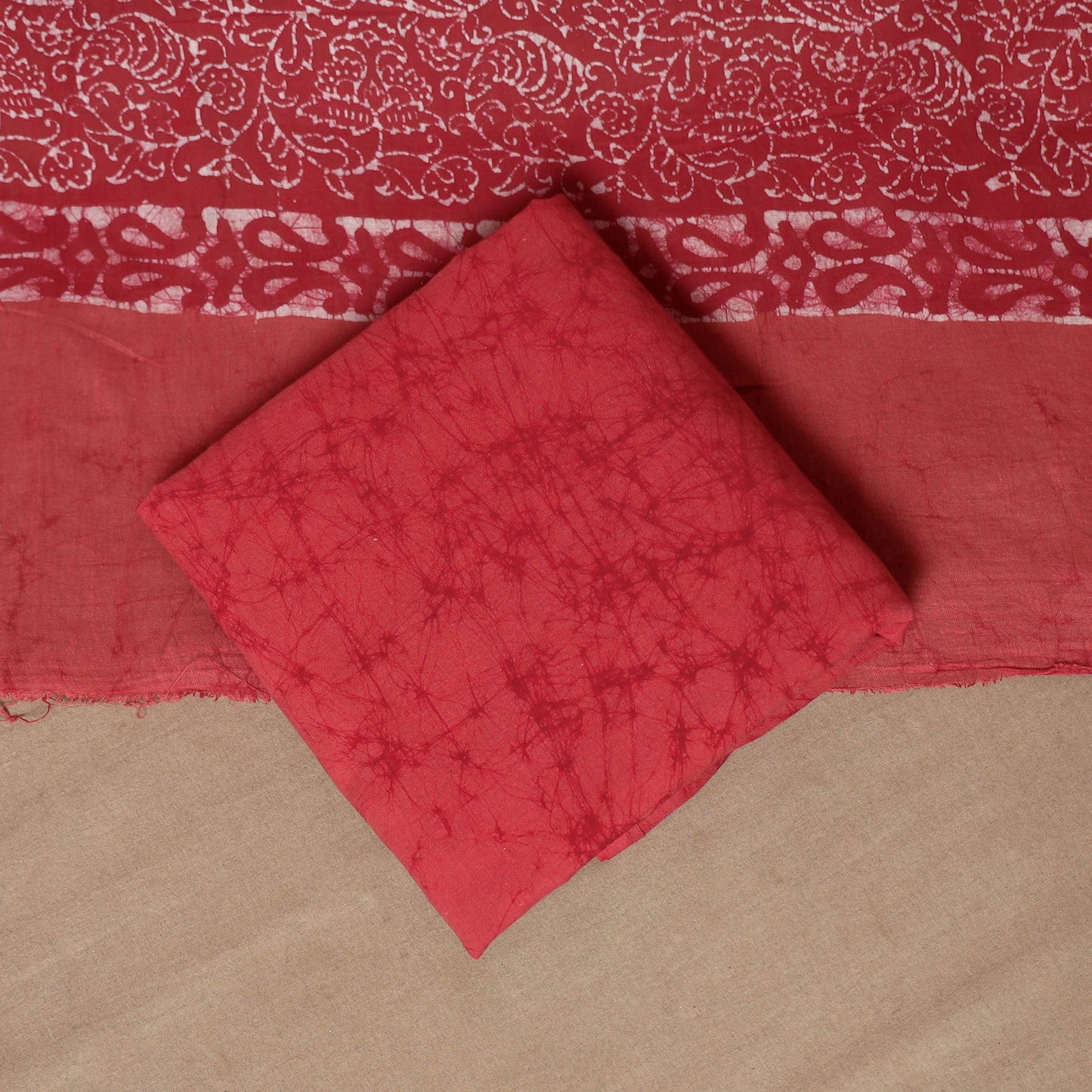 Red - 3pc cotton unstitched hand batik dress material 01