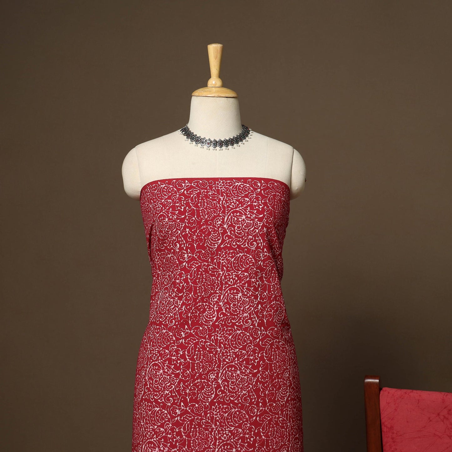 Red - 3pc cotton unstitched hand batik dress material 01
