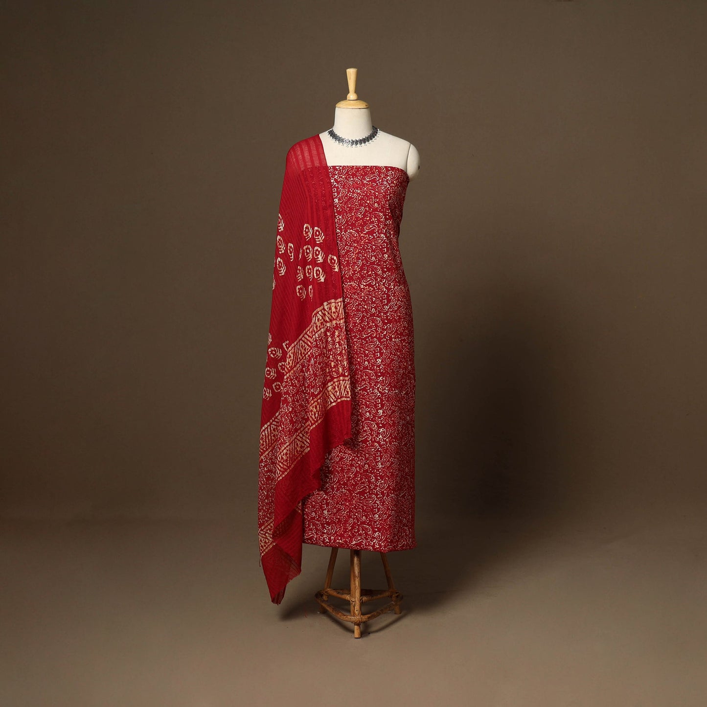 Red - 3pc cotton unstitched hand batik dress material 06