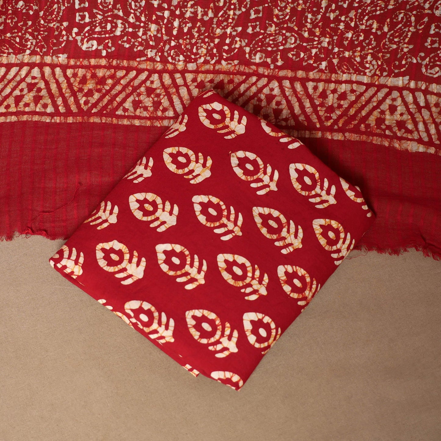 Red - 3pc cotton unstitched hand batik dress material 06