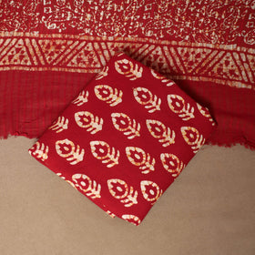 Red - 3pc cotton unstitched hand batik dress material 06