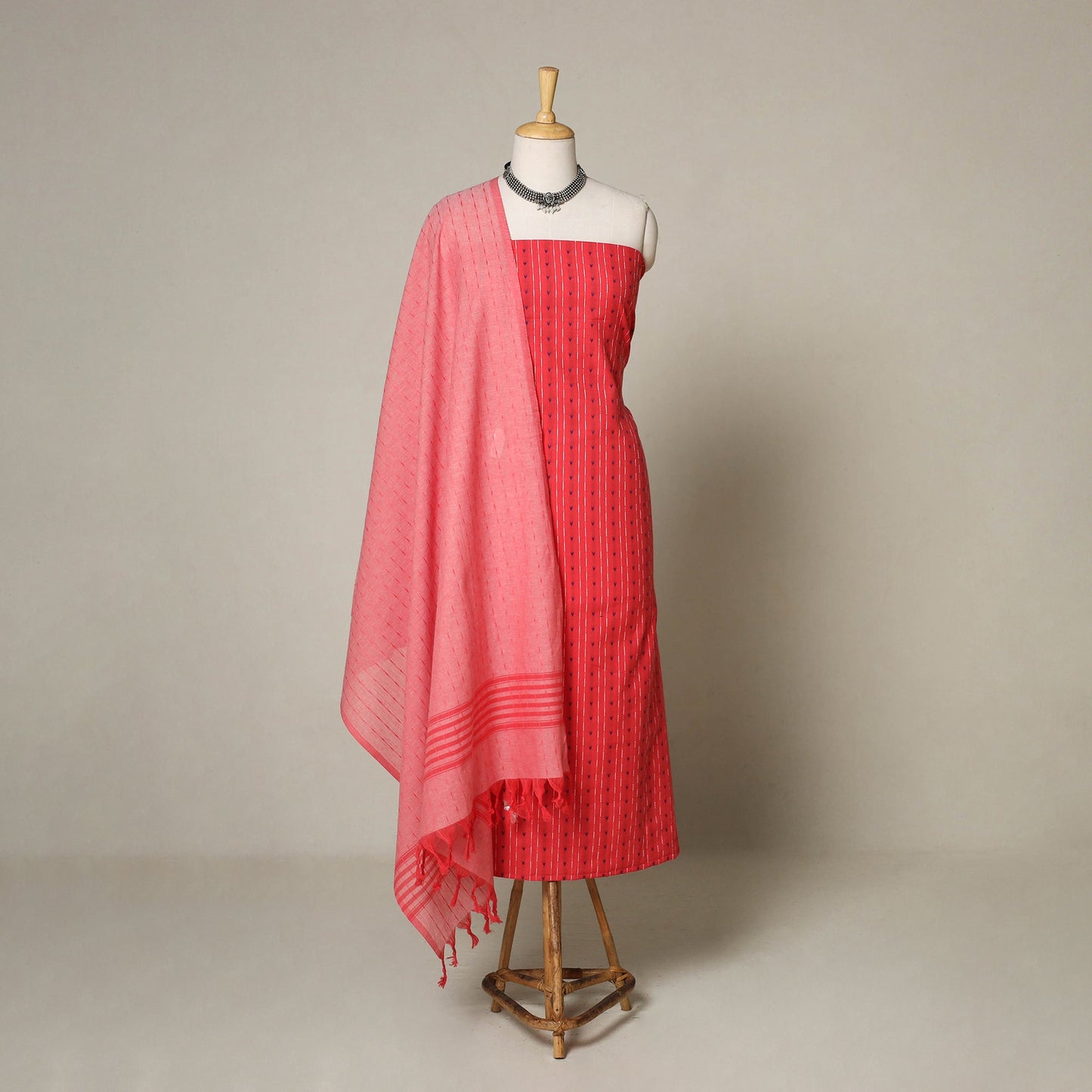 Red - 3pc cotton unstitched jacquard dress material 38