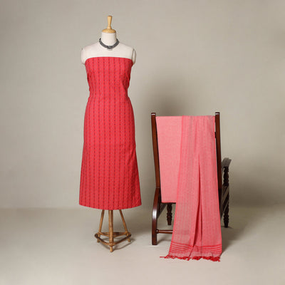 Red - 3pc cotton unstitched jacquard dress material 38