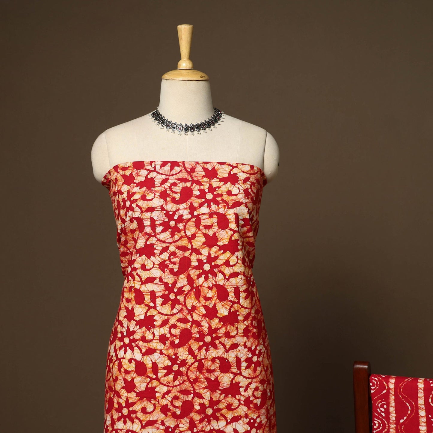 Red - 3pc cotton unstitched kutch batik dress material 08